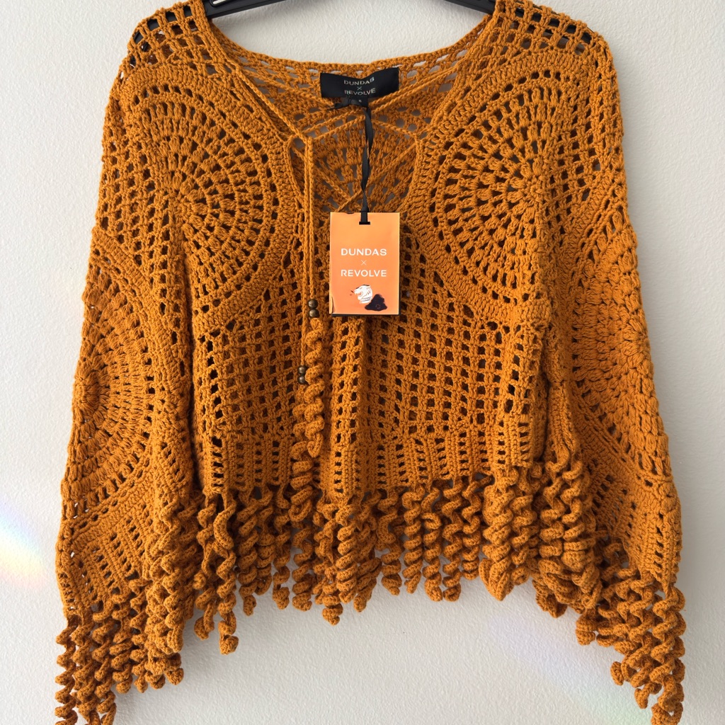 Dundas And Revolve Women's Orange Crochet Sweater